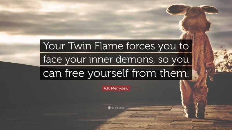 A.R. Merrydew Quote: “Your Twin Flame forces you to face your inner demons, so you can free yourself from them.”