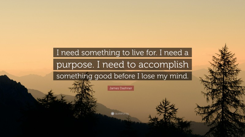 James Dashner Quote: “I need something to live for. I need a purpose. I need to accomplish something good before I lose my mind.”