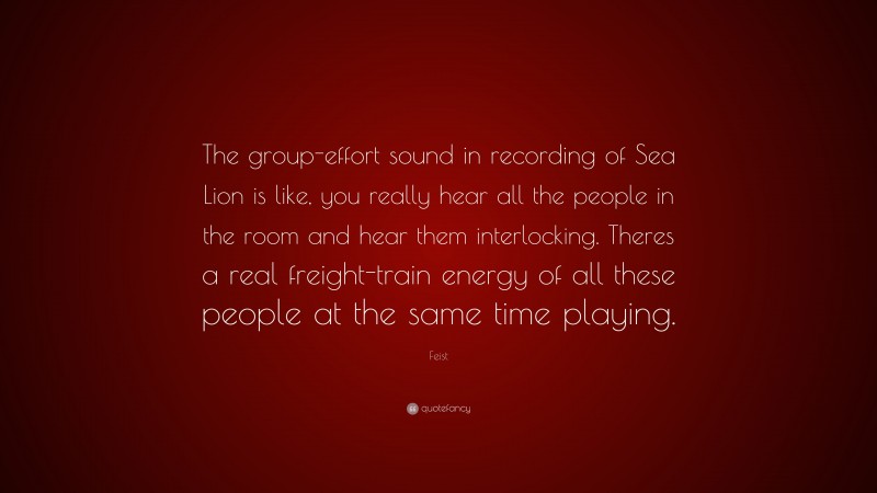 Feist Quote: “The group-effort sound in recording of Sea Lion is like, you really hear all the people in the room and hear them interlocking. Theres a real freight-train energy of all these people at the same time playing.”