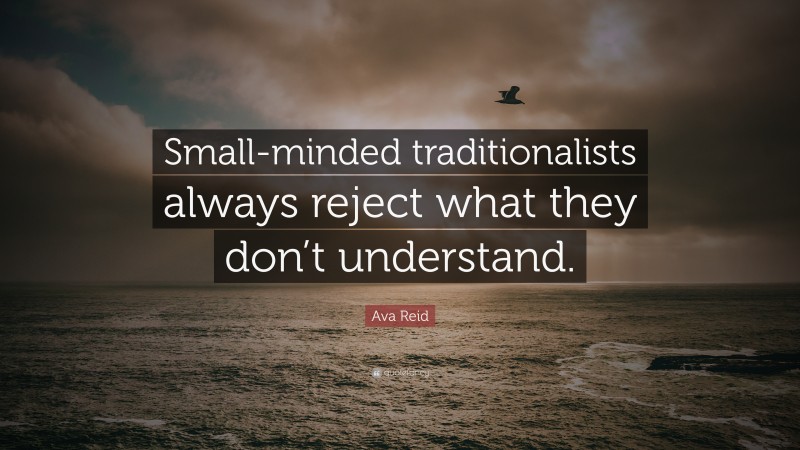 Ava Reid Quote: “Small-minded traditionalists always reject what they don’t understand.”