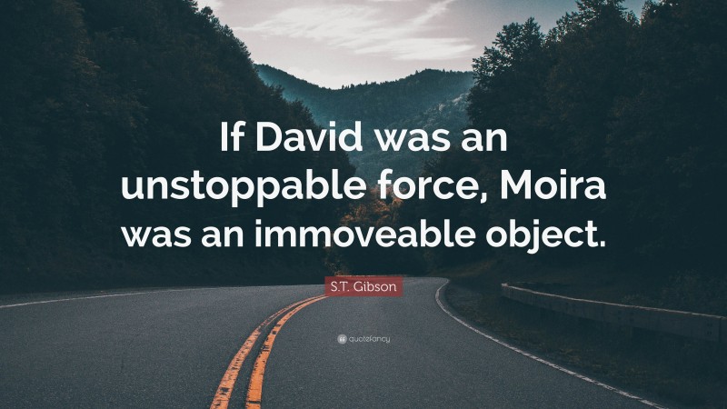 S.T. Gibson Quote: “If David was an unstoppable force, Moira was an immoveable object.”