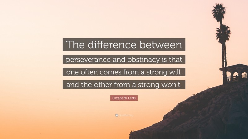 Elizabeth Letts Quote: “The difference between perseverance and obstinacy is that one often comes from a strong will, and the other from a strong won’t.”