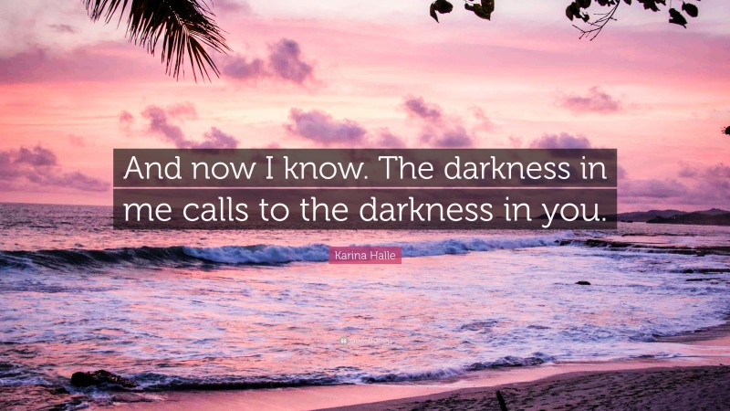 Karina Halle Quote: “And now I know. The darkness in me calls to the darkness in you.”