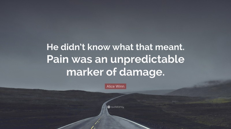 Alice Winn Quote: “He didn’t know what that meant. Pain was an unpredictable marker of damage.”