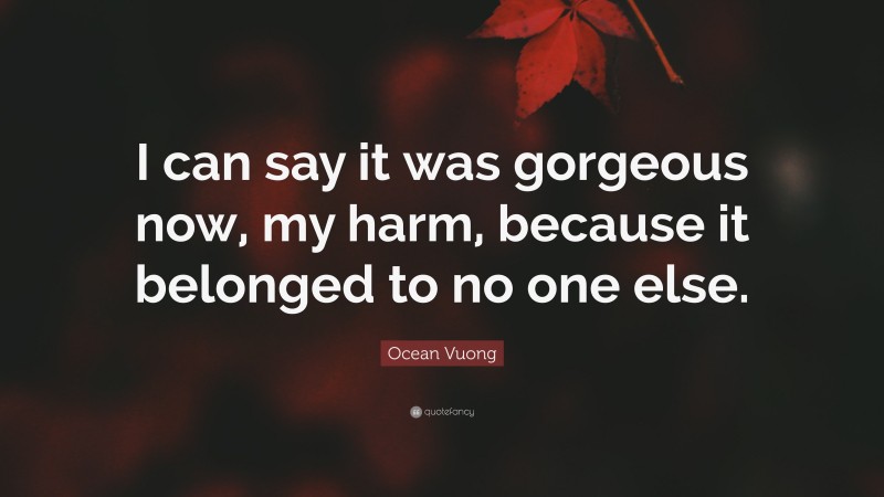Ocean Vuong Quote: “I can say it was gorgeous now, my harm, because it belonged to no one else.”