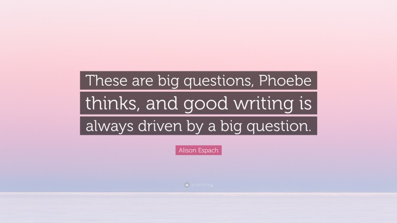 Alison Espach Quote: “These are big questions, Phoebe thinks, and good writing is always driven by a big question.”