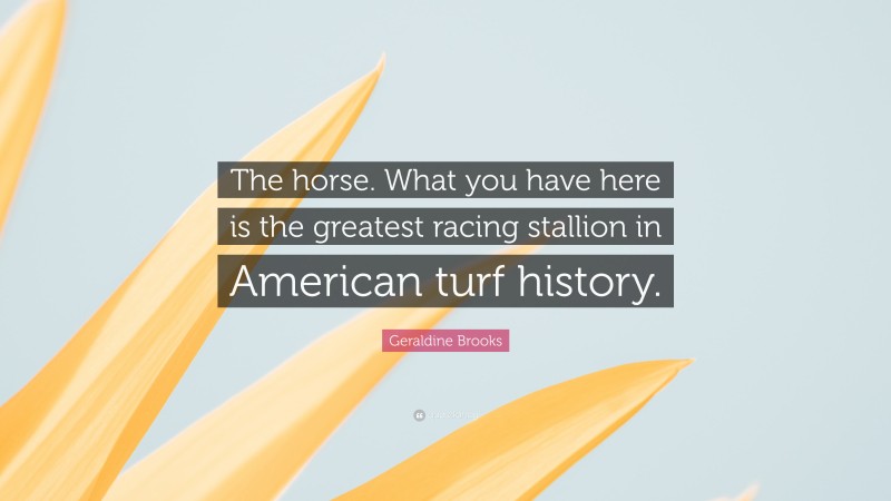 Geraldine  Brooks Quotes: “The horse. What you have here is the greatest racing stallion in American turf history.” — Geraldine Brooks