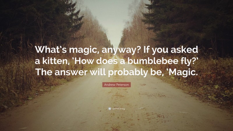 Andrew Peterson Quote: “What’s magic, anyway? If you asked a kitten, ‘How does a bumblebee fly?’ The answer will probably be, ‘Magic.”