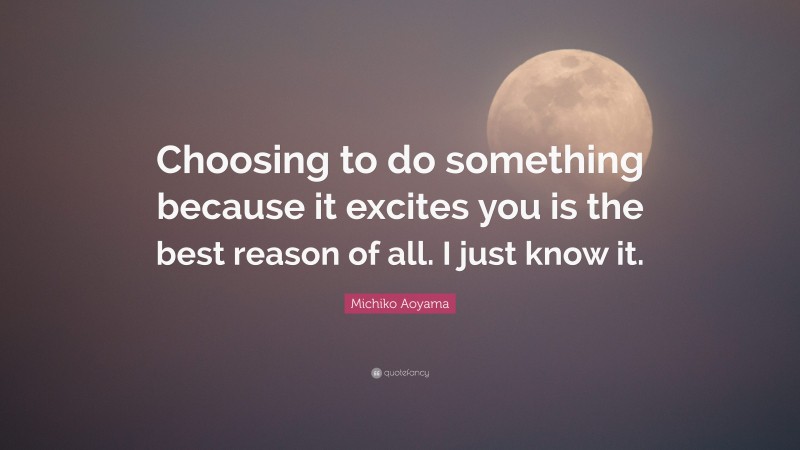 Michiko Aoyama Quote: “Choosing to do something because it excites you is the best reason of all. I just know it.”