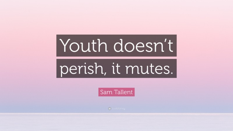 Sam Tallent Quote: “Youth doesn’t perish, it mutes.”