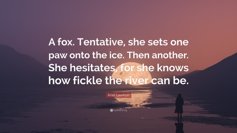 Ariel Lawhon Quote: “A fox. Tentative, she sets one paw onto the ice. Then another. She hesitates, for she knows how fickle the river can be.”