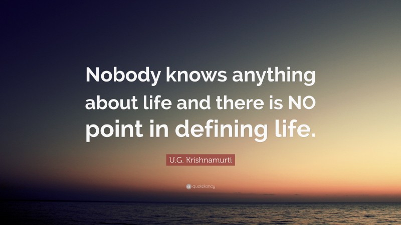 U.G. Krishnamurti Quote: “Nobody knows anything about life and there is NO point in defining life.”