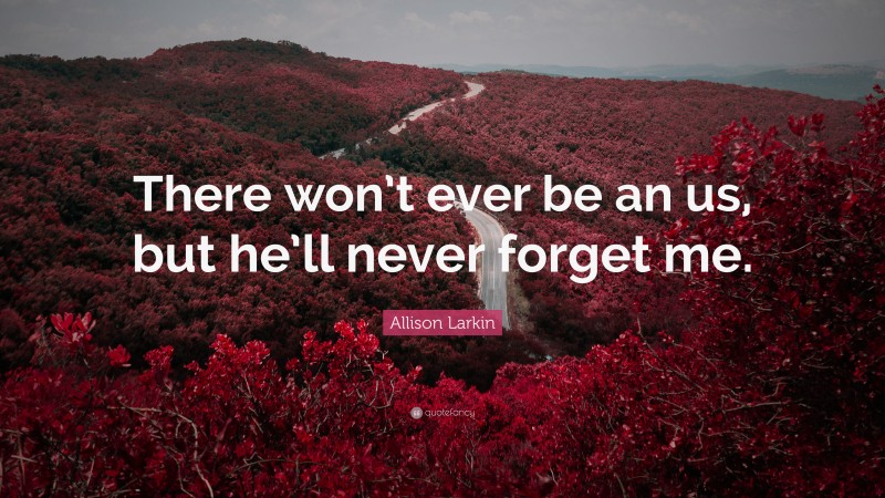 Allison Larkin Quote: “There won’t ever be an us, but he’ll never forget me.”