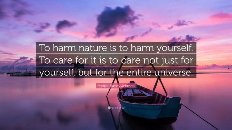 Michael Bassey Johnson Quote: “To harm nature is to harm yourself. To care for it is to care not just for yourself, but for the entire universe.”