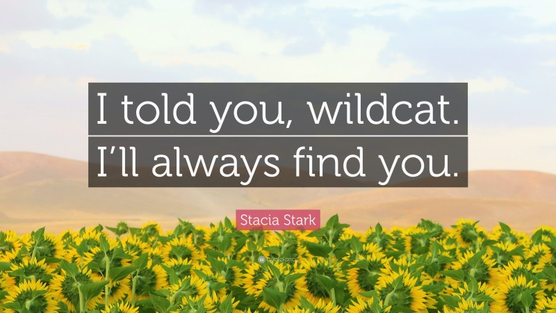 Stacia Stark Quote: “I told you, wildcat. I’ll always find you.”