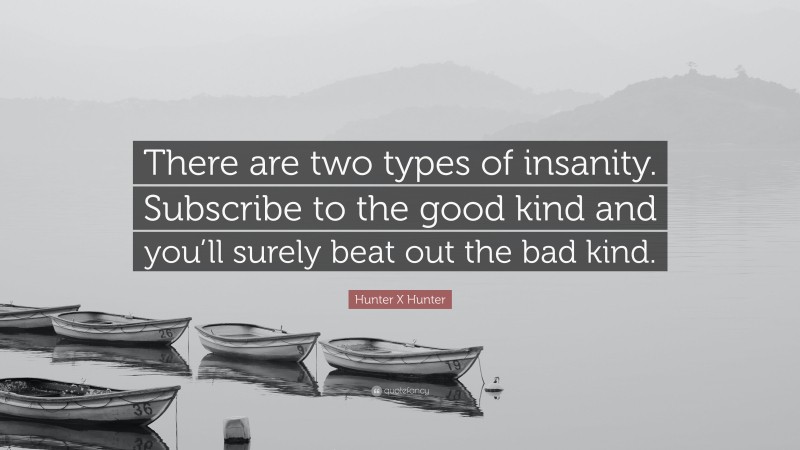 Hunter X Hunter Quote: “There are two types of insanity. Subscribe to the good kind and you’ll surely beat out the bad kind.”