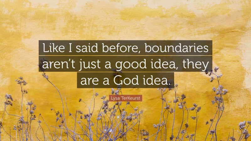Lysa TerKeurst Quote: “Like I said before, boundaries aren’t just a good idea, they are a God idea.”