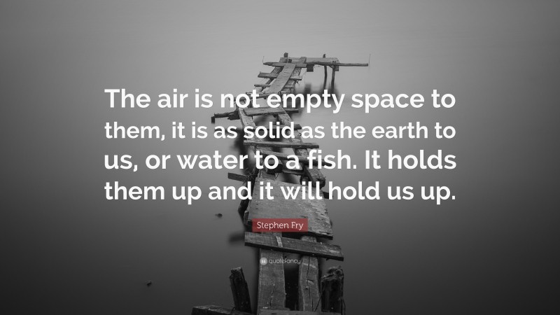 Stephen Fry Quote: “The air is not empty space to them, it is as solid as the earth to us, or water to a fish. It holds them up and it will hold us up.”