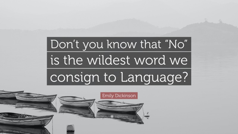 Emily Dickinson Quote: “Don’t you know that “No” is the wildest word we consign to Language?”