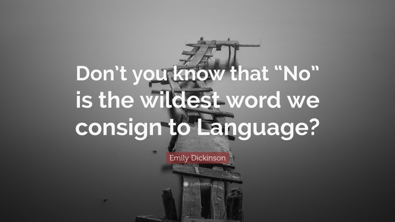 Emily Dickinson Quote: “Don’t you know that “No” is the wildest word we consign to Language?”