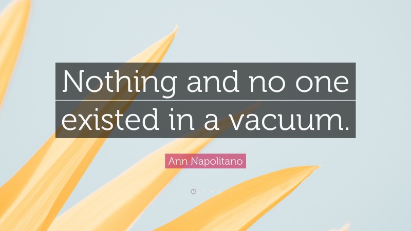 Ann Napolitano Quote: “Nothing and no one existed in a vacuum.”