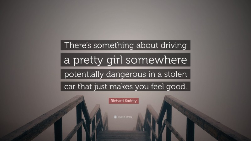 Richard Kadrey Quote: “There’s something about driving a pretty girl somewhere potentially dangerous in a stolen car that just makes you feel good.”