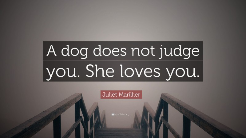 Juliet Marillier Quote: “A dog does not judge you. She loves you.”