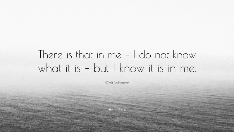 Walt Whitman Quote: “There is that in me – I do not know what it is – but I know it is in me.”