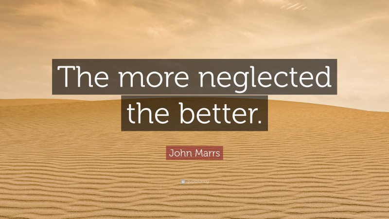 John Marrs Quote: “The more neglected the better.”