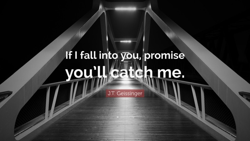 J.T. Geissinger Quote: “If I fall into you, promise you’ll catch me.”