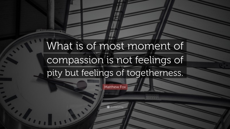 Matthew Fox Quote: “What is of most moment of compassion is not feelings of pity but feelings of togetherness.”