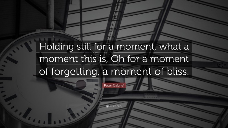 Peter Gabriel Quote: “Holding still for a moment, what a moment this is, Oh for a moment of forgetting, a moment of bliss.”