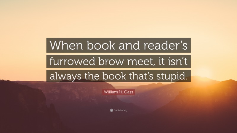 William H. Gass Quote: “When book and reader’s furrowed brow meet, it isn’t always the book that’s stupid.”