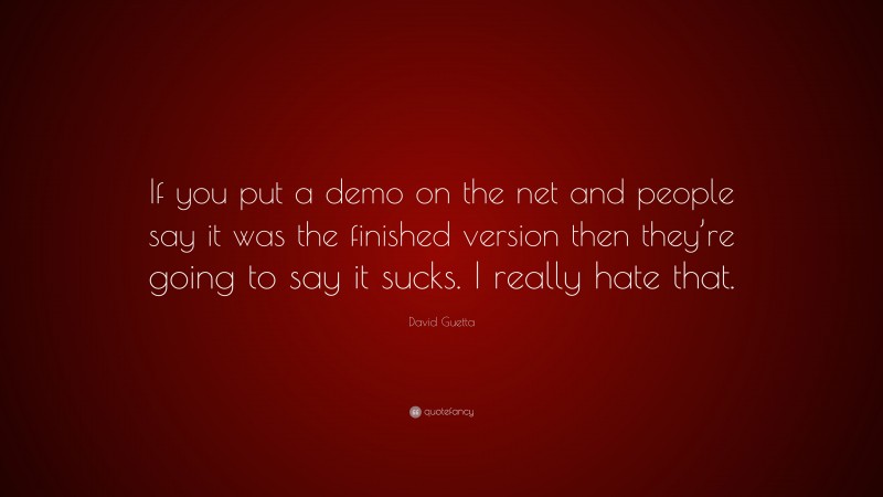 David Guetta Quote: “If you put a demo on the net and people say it was the finished version then they’re going to say it sucks. I really hate that.”