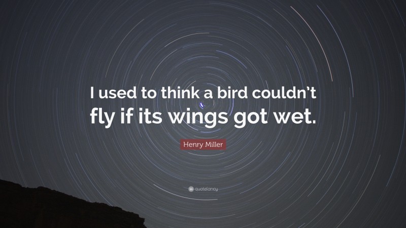 Henry Miller Quote: “I used to think a bird couldn’t fly if its wings got wet.”