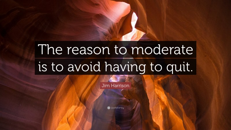 Jim Harrison Quote: “The reason to moderate is to avoid having to quit.”