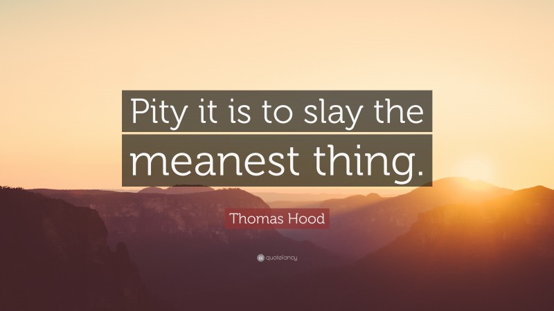 Thomas Hood Quote: “Pity it is to slay the meanest thing.”