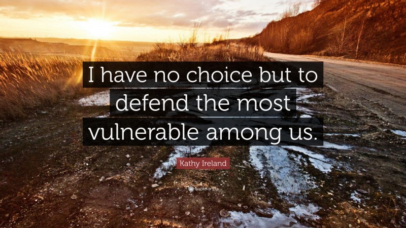 Kathy Ireland Quote: “I have no choice but to defend the most vulnerable among us.”