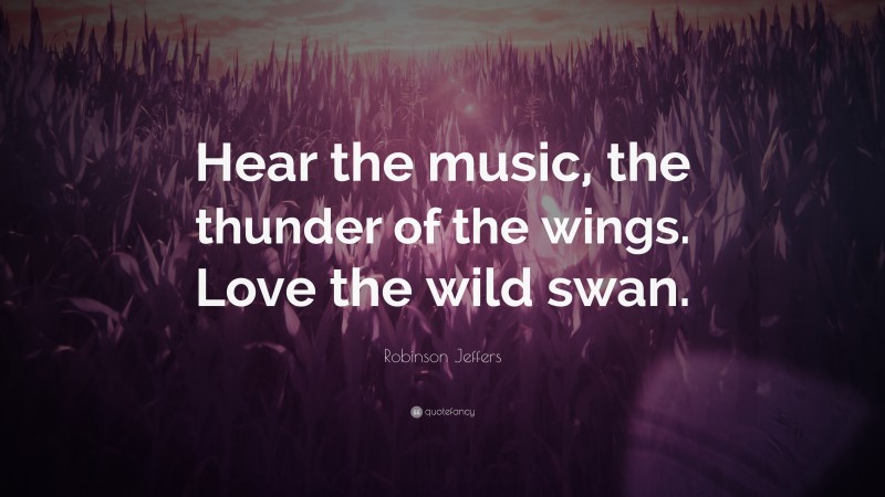 Robinson Jeffers Quote: “Hear the music, the thunder of the wings. Love the wild swan.”
