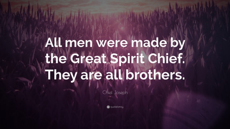 Chief Joseph Quote: “All men were made by the Great Spirit Chief. They are all brothers.”