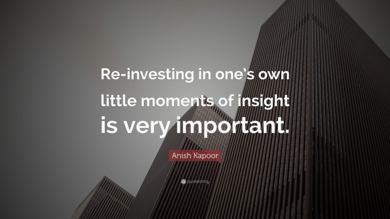 Anish Kapoor Quote: “Re-investing in one’s own little moments of insight is very important.”