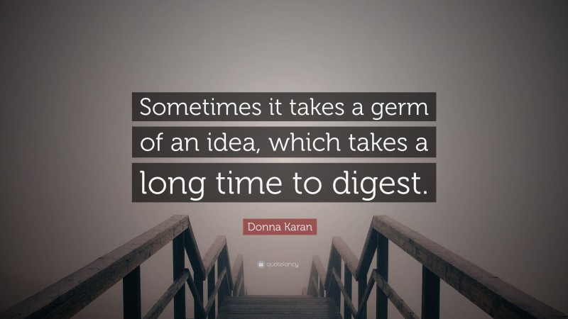 Donna Karan Quote: “Sometimes it takes a germ of an idea, which takes a long time to digest.”