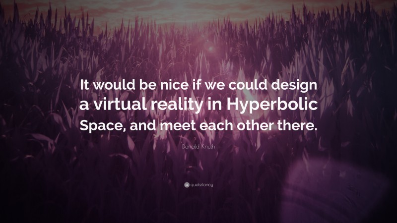 Donald Knuth Quote: “It would be nice if we could design a virtual reality in Hyperbolic Space, and meet each other there.”
