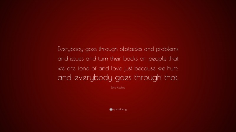 Boris Kodjoe Quote: “Everybody goes through obstacles and problems and issues and turn their backs on people that we are fond of and love just because we hurt; and everybody goes through that.”