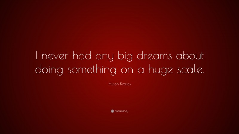 Alison Krauss Quote: “I never had any big dreams about doing something on a huge scale.”