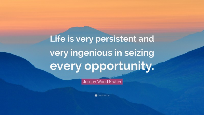 Joseph Wood Krutch Quote: “Life is very persistent and very ingenious in seizing every opportunity.”