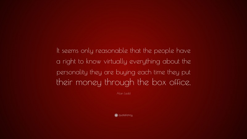 Alan Ladd Quote: “It seems only reasonable that the people have a right to know virtually everything about the personality they are buying each time they put their money through the box office.”