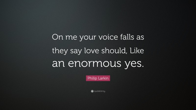 Philip Larkin Quote: “On me your voice falls as they say love should, Like an enormous yes.”