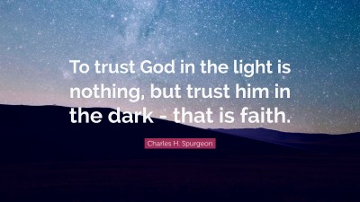 Charles H. Spurgeon Quote: “To trust God in the light is nothing, but trust him in the dark - that is faith.”